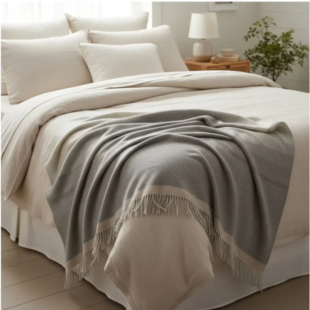 ARTZNL 100% Baby Alpaca ECO Throw Undyed Blanket Large Gray All Season Luxury